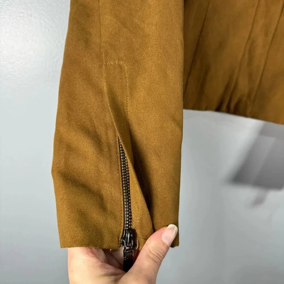 Vince Camuto Brown Faux Suede Cropped Zip Jacket Women's Size XS - Picture 5 of 10